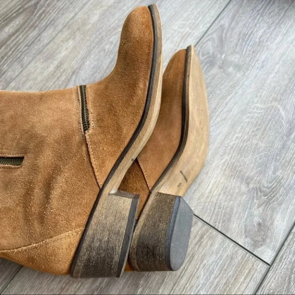 Suede Leather Zipper Western Ankle Boots Made in Portugal